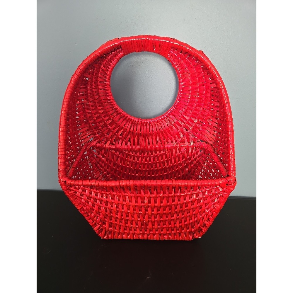 VINTAGE Red Wicker Farmhouse Mail Flower Basket